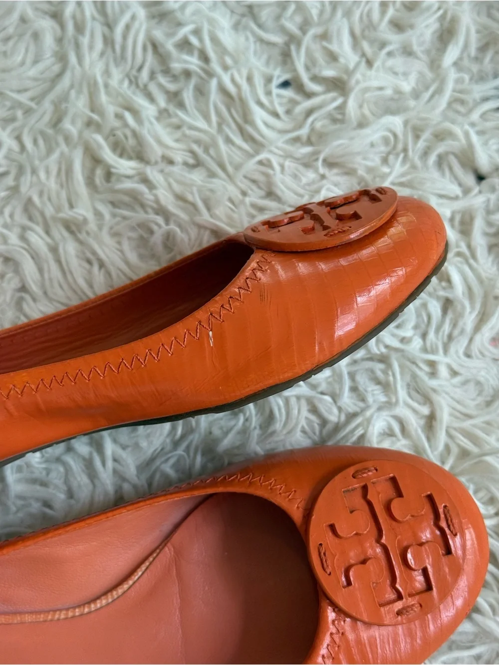 Tory Burch Reva Orange Leather Ballet Flats Size 8